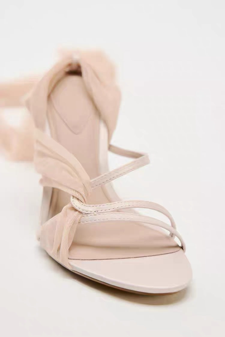 ZAZBLBQNRA WOMEN'S SHOES FAIRY STYLE STRAP UP NET CELEBRITY OPEN TOE HIGH HEEL SANDALS WOMEN'S SUMMER HIGH HEELS FRENCH SANDALS WOMEN