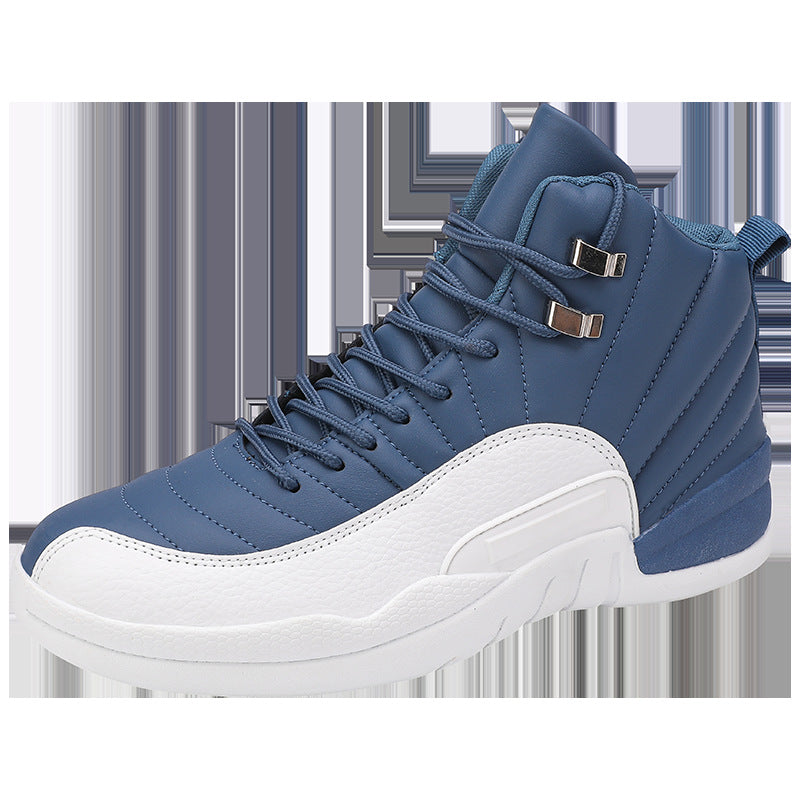 Winter men's white high-top sports microfiber round toe front lace-up viscose sneakers in stock