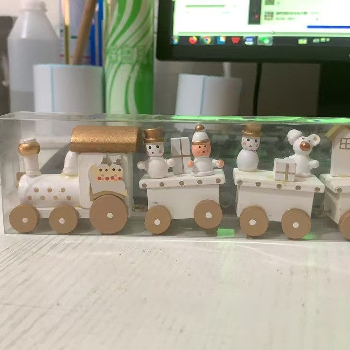 Cross-border special Christmas decorations, wooden four-section train children's holiday gift window table ornaments