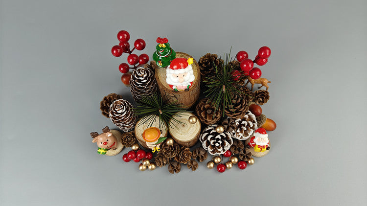 New Christmas decorations New Year Christmas handmade DIY pine ball acorn dried flower dried fruit wood chip wooden stake props