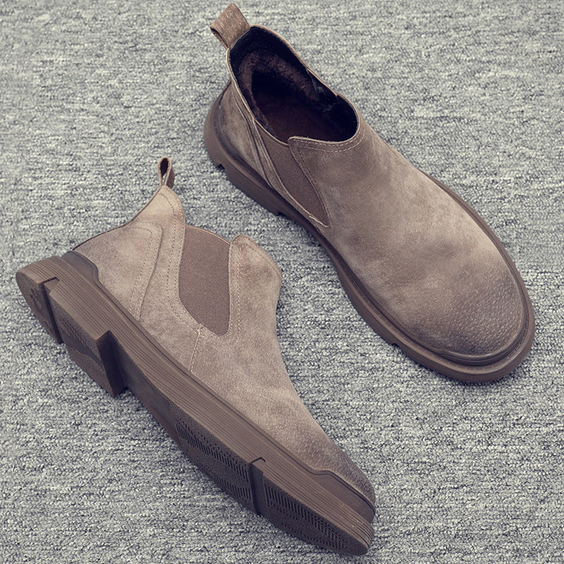 Men's shoes autumn and winter plus velvet warm Chelsea boots men's leather Martin boots men's tooling high-top British style wolf boots