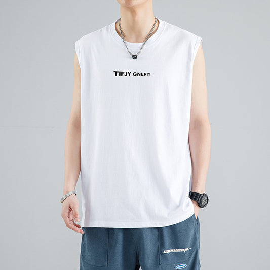 Sleeveless T-shirt men's summer thin ice fashion brand athleisure shoulder vest fashion versatile loose top