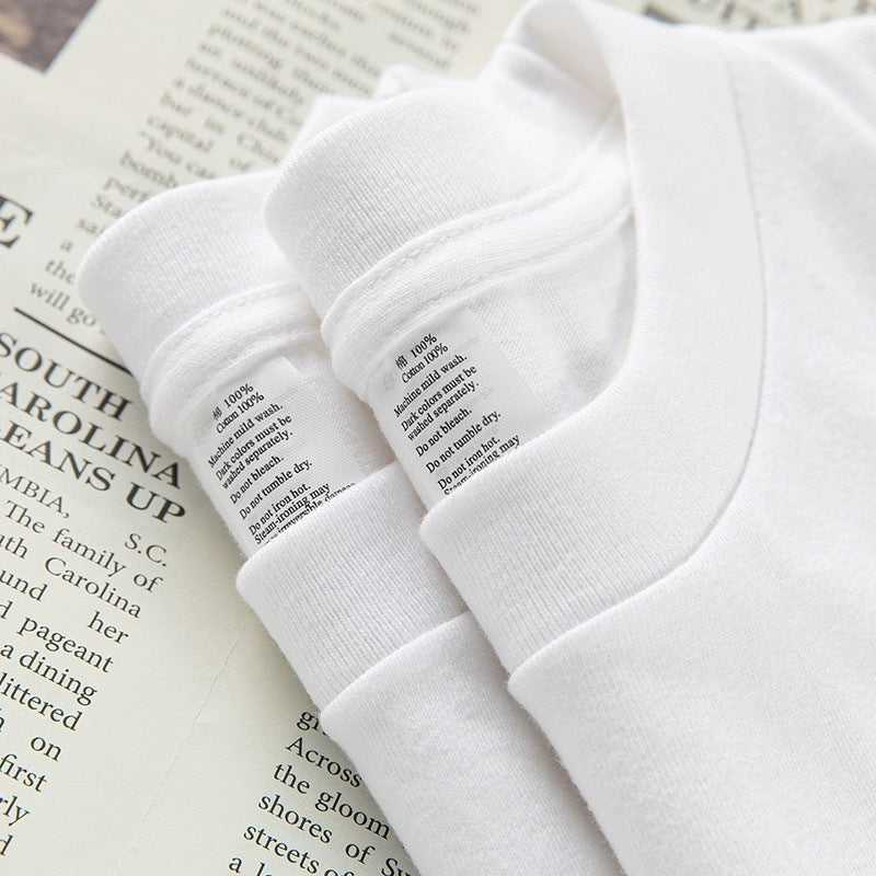 Japanese 300g heavy t-shirt men's short sleeve xinjiang cotton round neck loose solid color white undershirt half sleeve summer