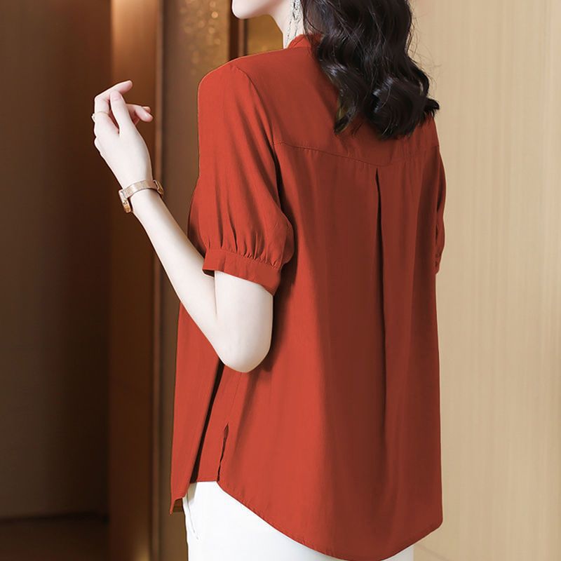 Chiffon shirt women's summer short sleeve new summer beautiful fashion chiffon shirt feminine mom shirt top