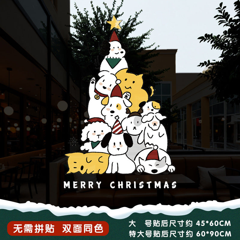 Christmas Santa Claus push door glass sticker electrostatic sticker shopping mall window scene layout decoration the whole window grille