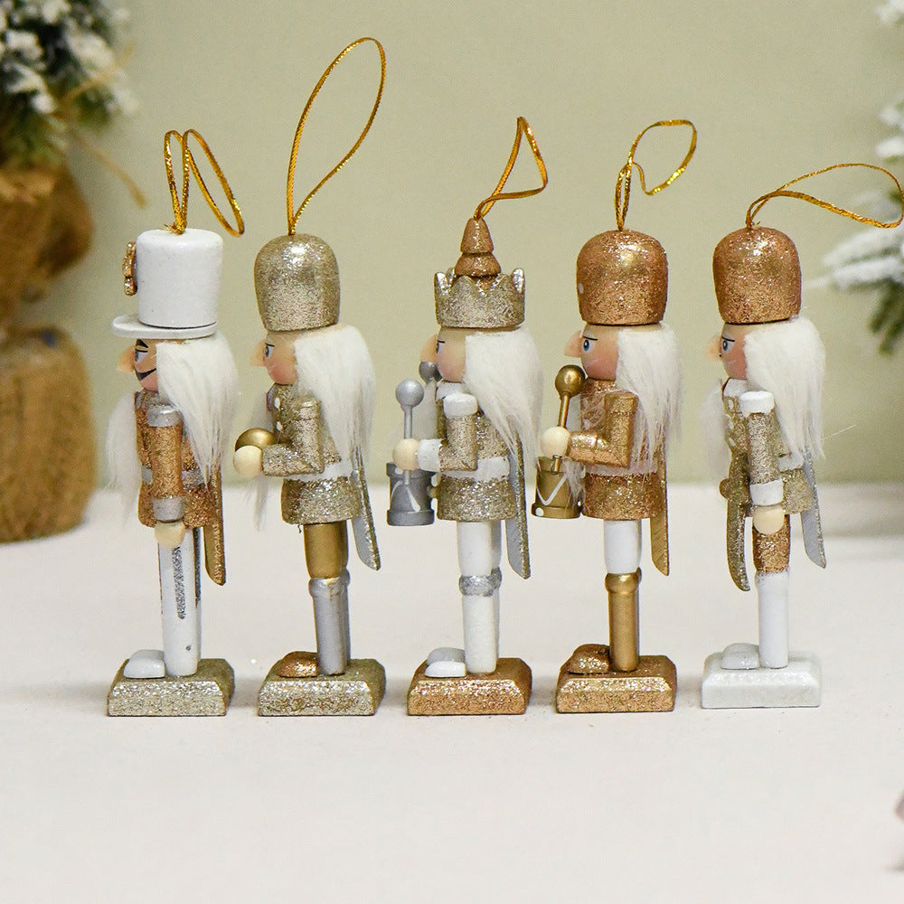 13CM Glitter Nutcracker Puppet European and American New Year Gifts Wooden Crafts Home Decoration Christmas Day Soldier