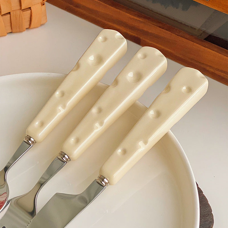 Knife and fork cutlery western food 304 stainless steel dessert spoon steak pasta fork ceramic coffee spoon custard ins set