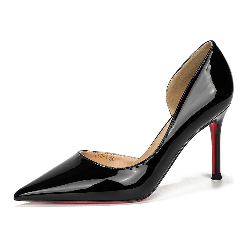 French red sole side hollow pointed high heels women's thin heels autumn and winter shallow sexy temperament, versatile light luxury and high-end sense