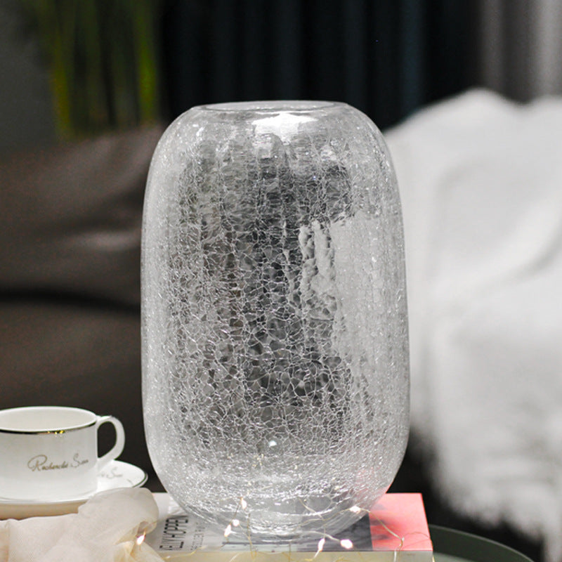 Creative large light luxury cracked ice flower glass vase glazed transparent flower utensils American home decoration flower arrangement