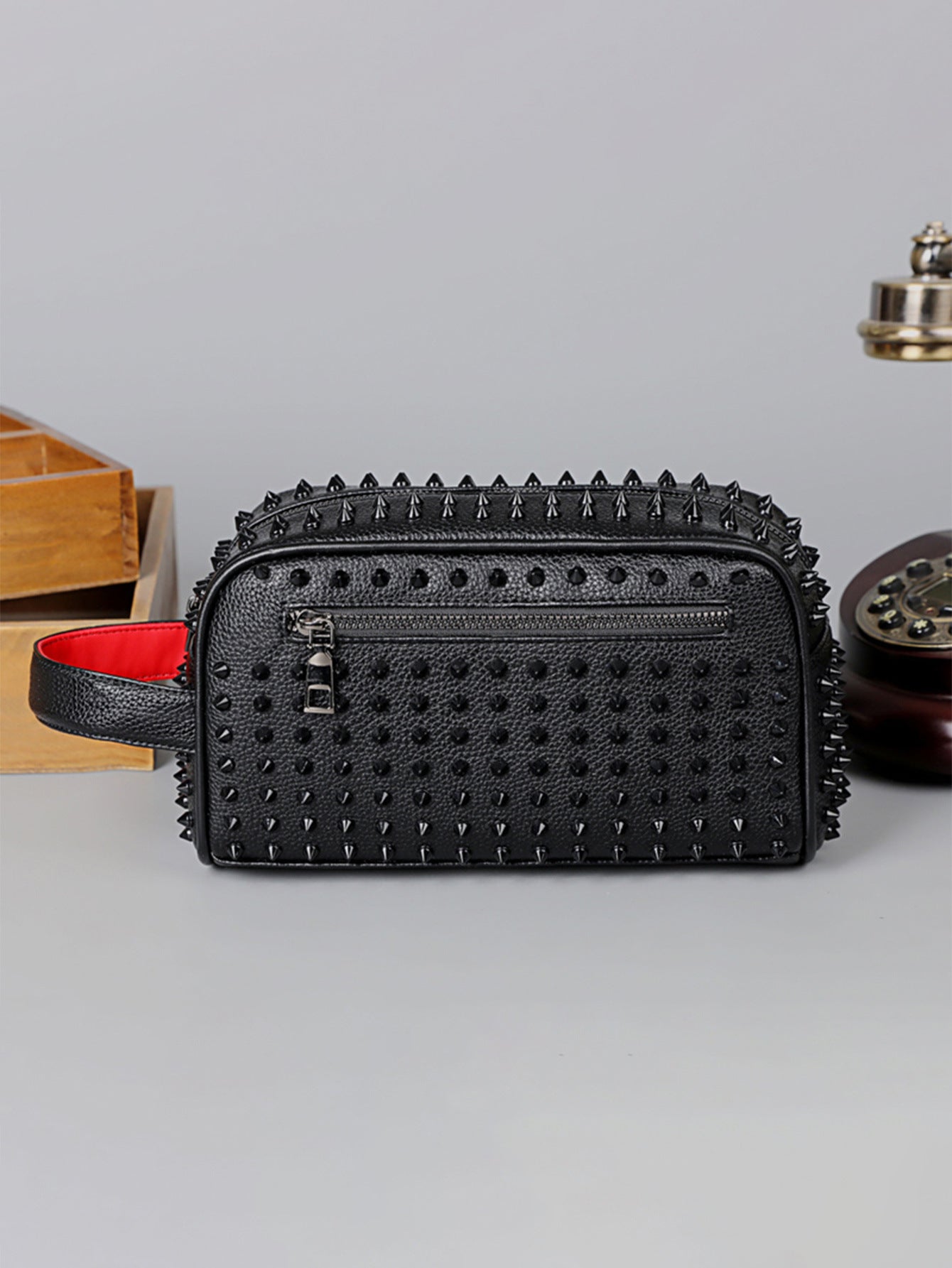 Fashion locomotive style rivet clutch bag men's high-end grab bag out toiletry bag men's bag Halloween gift
