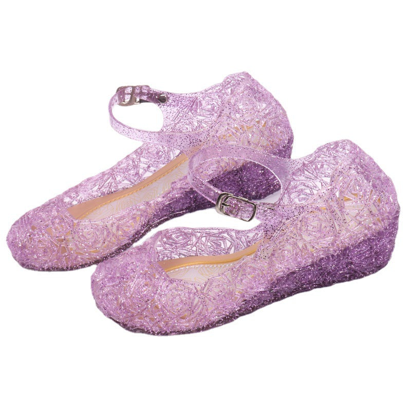 Girls' sandals, summer frozen, non-slip Princess Aisha shoes, fashion high heeled sandals, Cinderella hole sandals