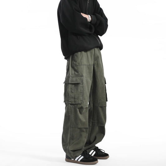 Cargo pants men's 2025 spring and autumn new American retro multi-pocket heavyweight handsome loose straight-leg casual long pants