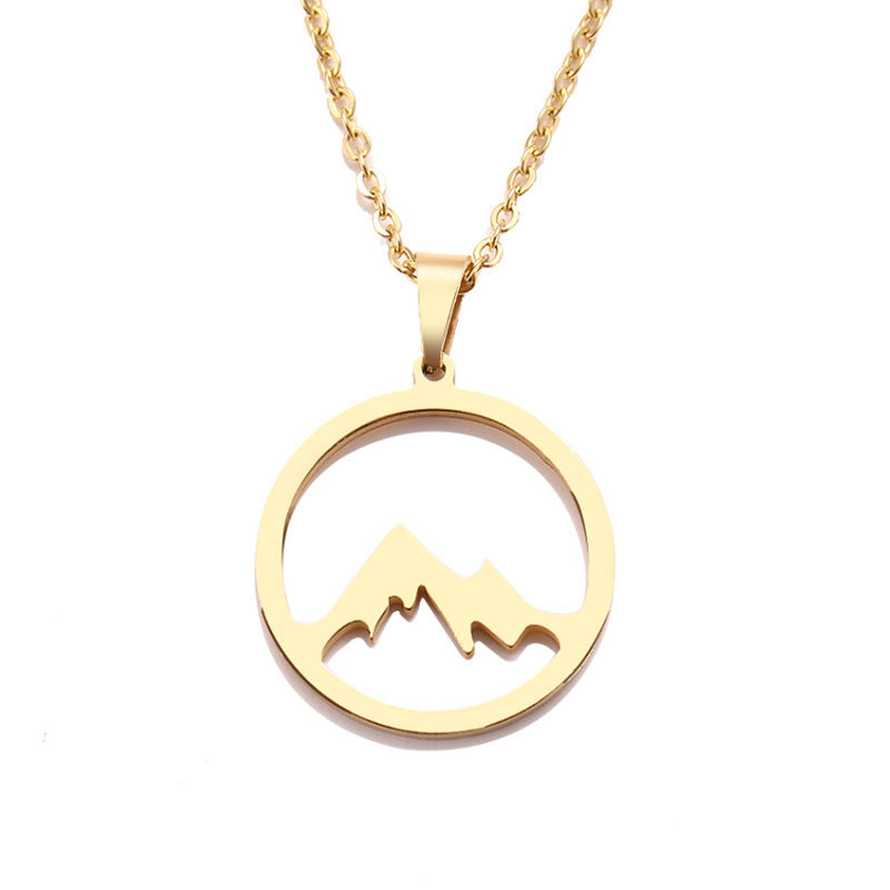 Cross-border hot sale new vacuum gold-plated stainless steel necklace pendant men's and women's mountain pillar snow mountain jewelry titanium steel jewelry