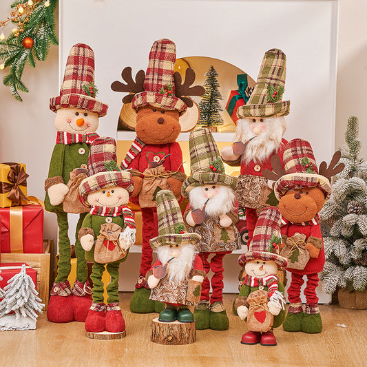 Cross border new Christmas doll ornaments vintage plaid Christmas gifts for the elderly snowman standing ornaments wholesale