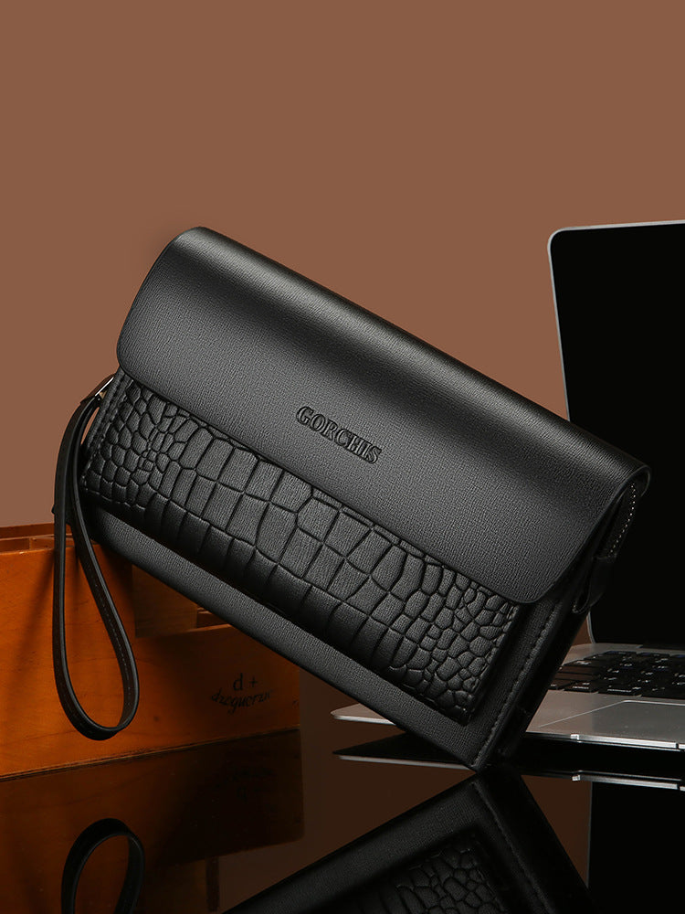 New men's clutch bag password lock crocodile pattern handbag wallet multi-card position trendy men's bag soft leather handbag men