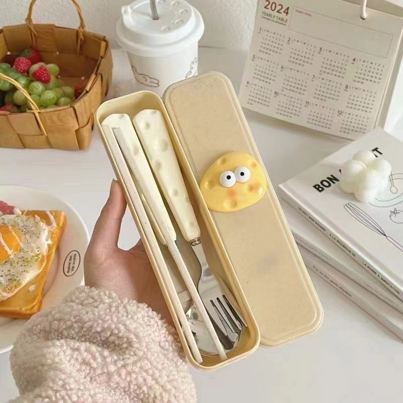 Cheese knife, fork and spoon set tableware Ceramic spoon stainless steel cute ins style girl fork set of high value