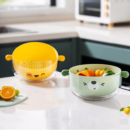 Draining basket double-layer thickened creative multi-functional living room fruit and vegetable kitchen washing basin fruit plate cute artifact kitchen