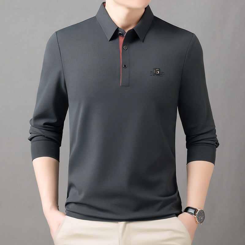 Spring Ice Silk Long Sleeve Men's T-Shirt Young and Middle-aged Fashionable Casual Thin Loose Base Shirt Men's Dad Wear