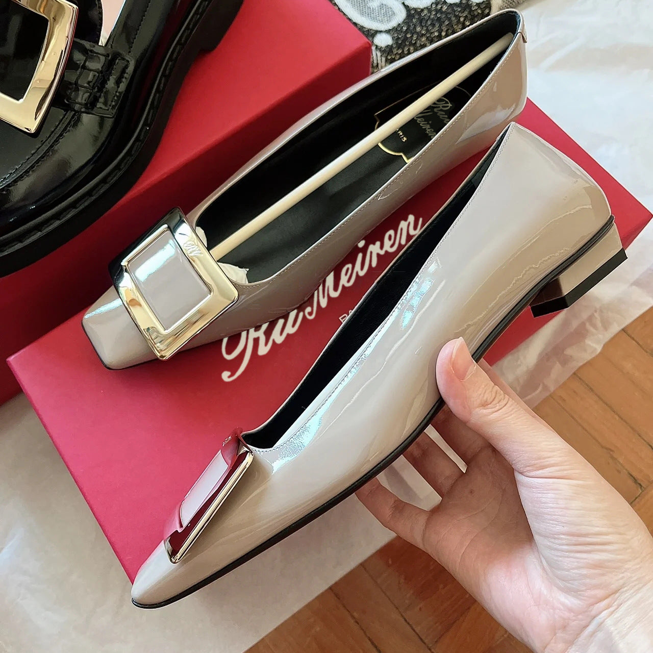 Fall 2024 RV Home Thin Heel Sexy Square Buckle Single Shoes Women's Square Toe Block Heel High Heels Pumps Wedding Shoes Fashion Shoes Women