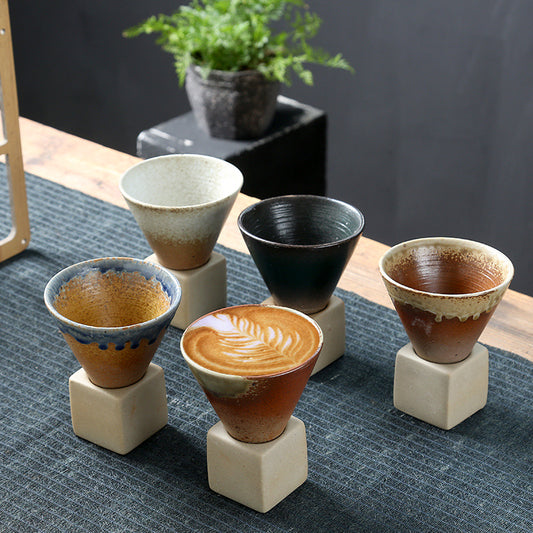 Stoneware vintage espresso mug Japanese creative handmade kiln turned ceramic teacup with base personal teacup cup