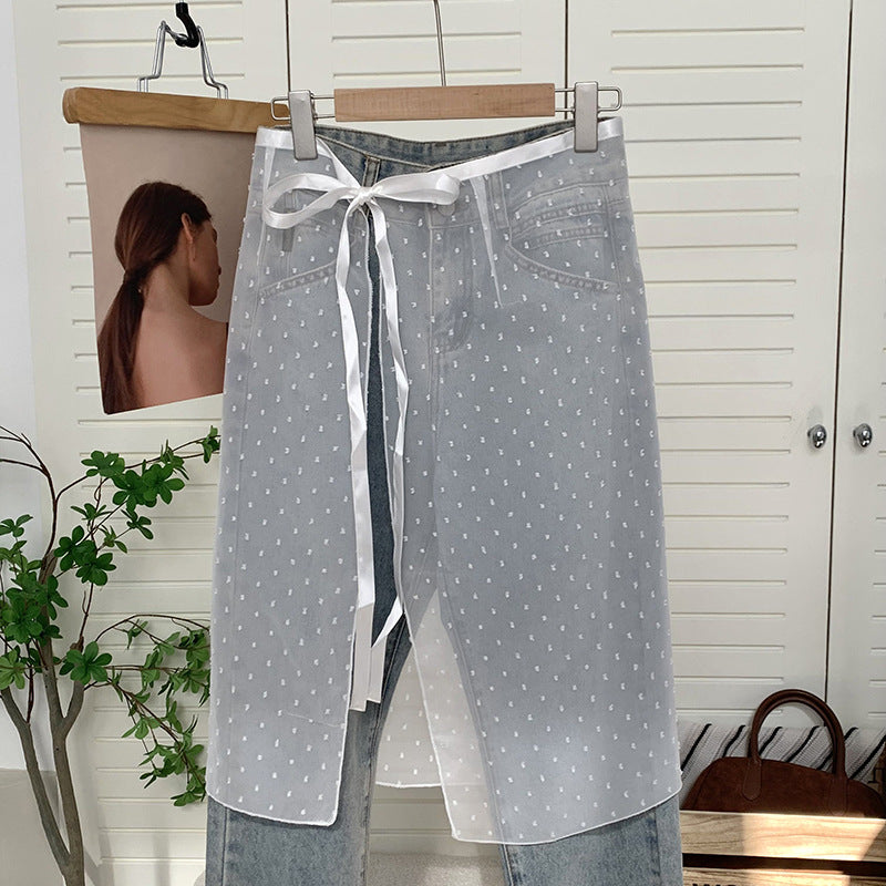 Skirt gauze Korean niche design sense layered mesh skirt, chiffon cover skirt apron embroidered lace lace fart curtain