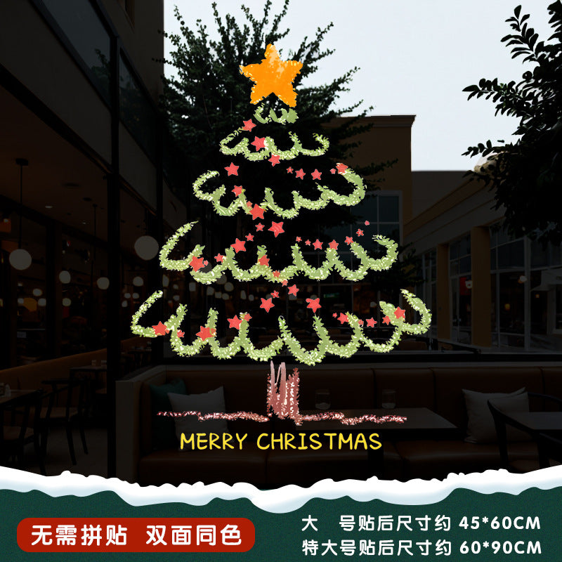 Christmas Santa Claus push door glass sticker electrostatic sticker shopping mall window scene layout decoration the whole window grille