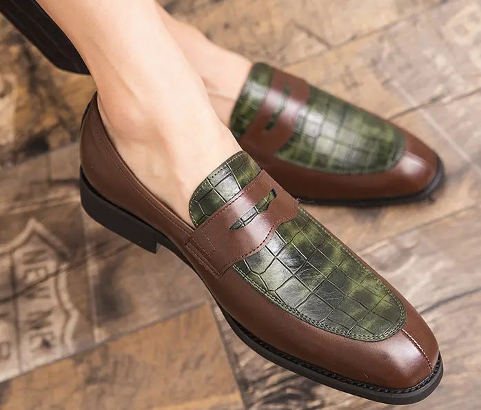 2025 Autumn New Leather Shoes Fashion Trend Business Dress Shoes One Foot Slip Casual Slip Foot Male Youth Leather Shoes