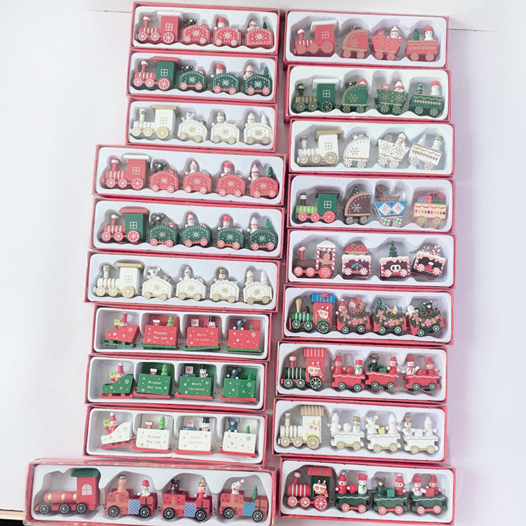 Cross-border special Christmas decorations, wooden four-section train children's holiday gift window table ornaments