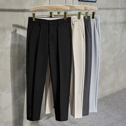 Spring and autumn trousers, spring and summer solid color, tapered cropped trousers, men's British non-iron, slim trousers, casual pants