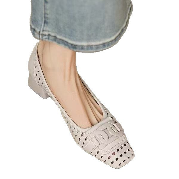 French pumps women's spring/summer 2025 new square-toe hollow breathable flat versatile Mary Jane shoes