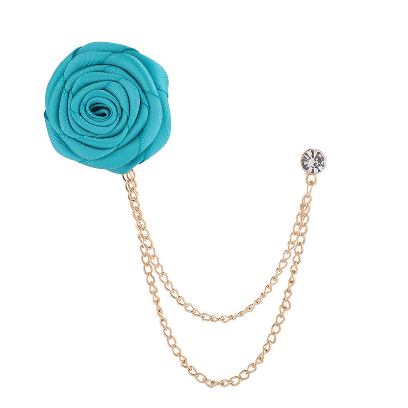 Korean version of men's and women's emcee chest ornament suit accessories encrypted rose brooch tassel chain men's suit accessories