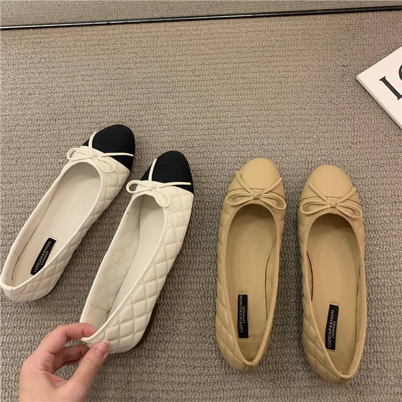 Flat French Small Fragrance Single Shoes Women's Shoes Spring 2025 Pink Ballerina Bow Granny Shoes Scoop Shoes