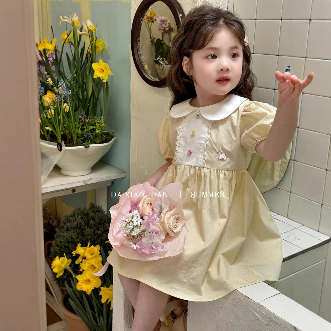 [size volume] children's summer new doll collar embroidery girls' dress -52327