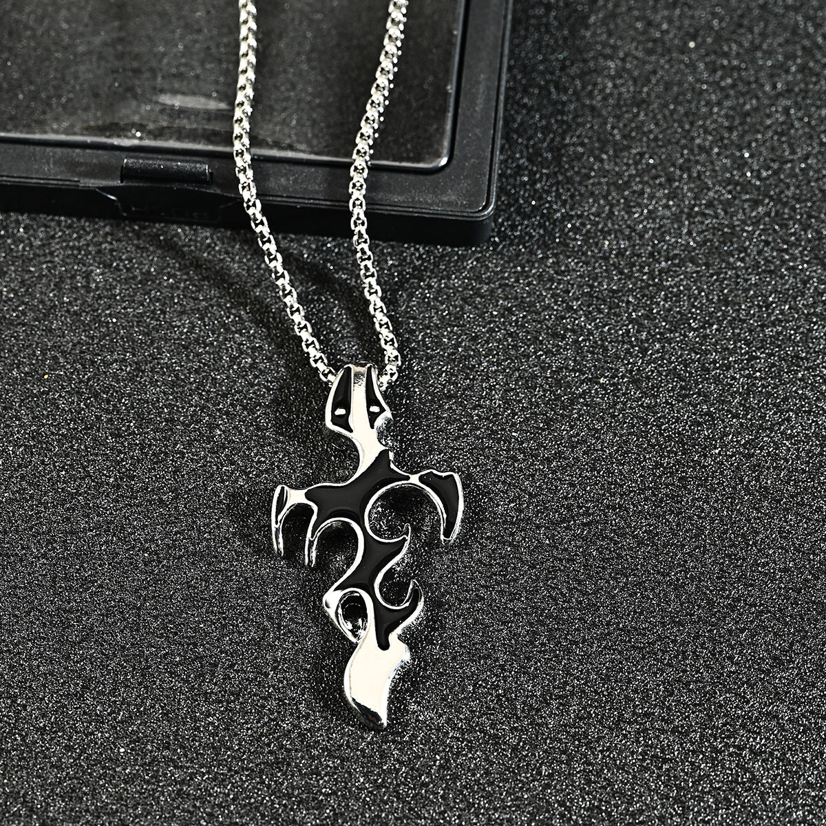 European and American hip hop style titanium steel flame cross pendant premium sense men's necklace wholesale versatile sweater chain accessories