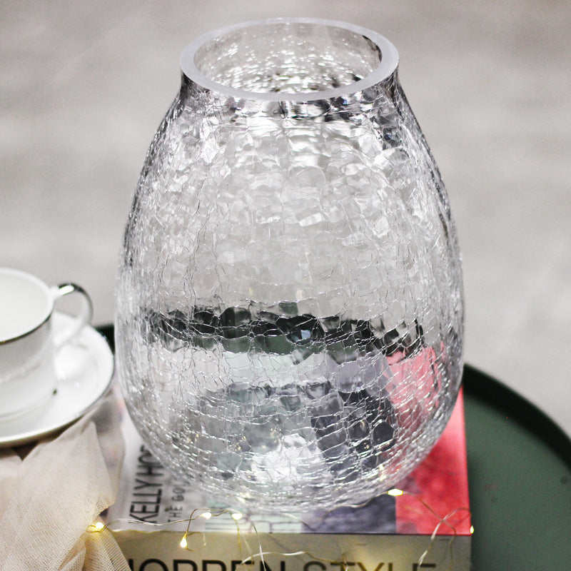 Creative large light luxury cracked ice flower glass vase glazed transparent flower utensils American home decoration flower arrangement