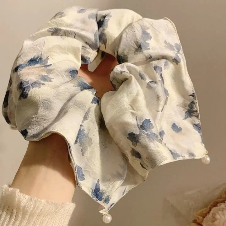 New Chinese blended style square scarf large intestine scrunchie women's large high-end square headband low ponytail hair tie hair accessory