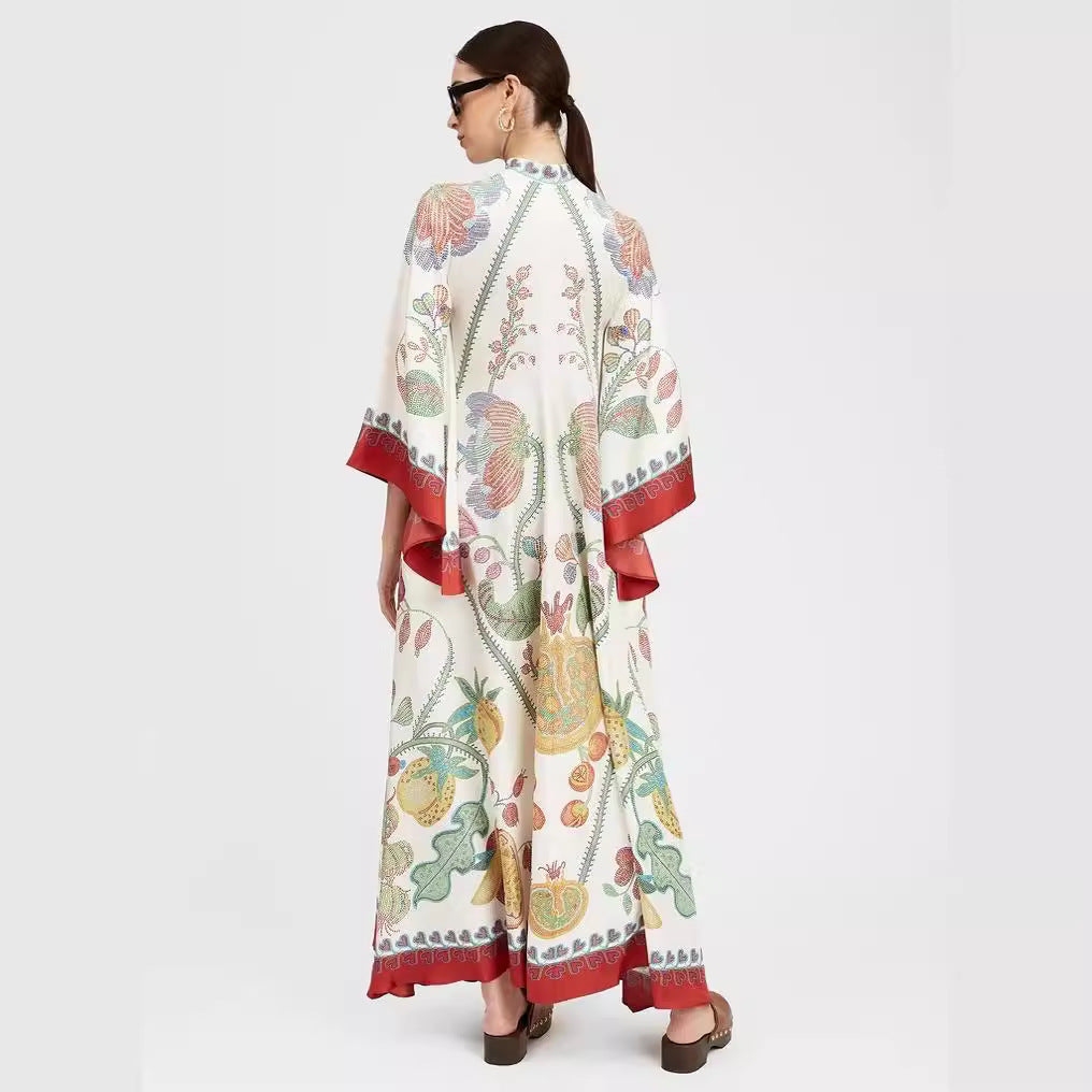 Cross-border foreign trade independent station Amazon Europe and the United States new summer print three-quarter sleeve stand-up collar dress