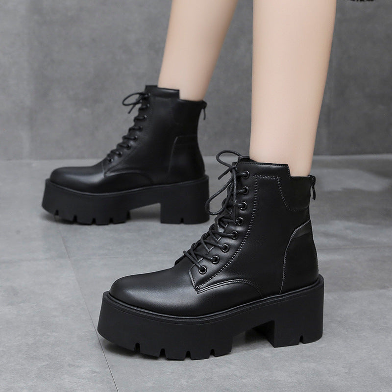 Fall/Winter 2022 New Mid Boots Women's New Soft-soled Martin Boots Korean Version Lace-up Platform Martin Boots Women
