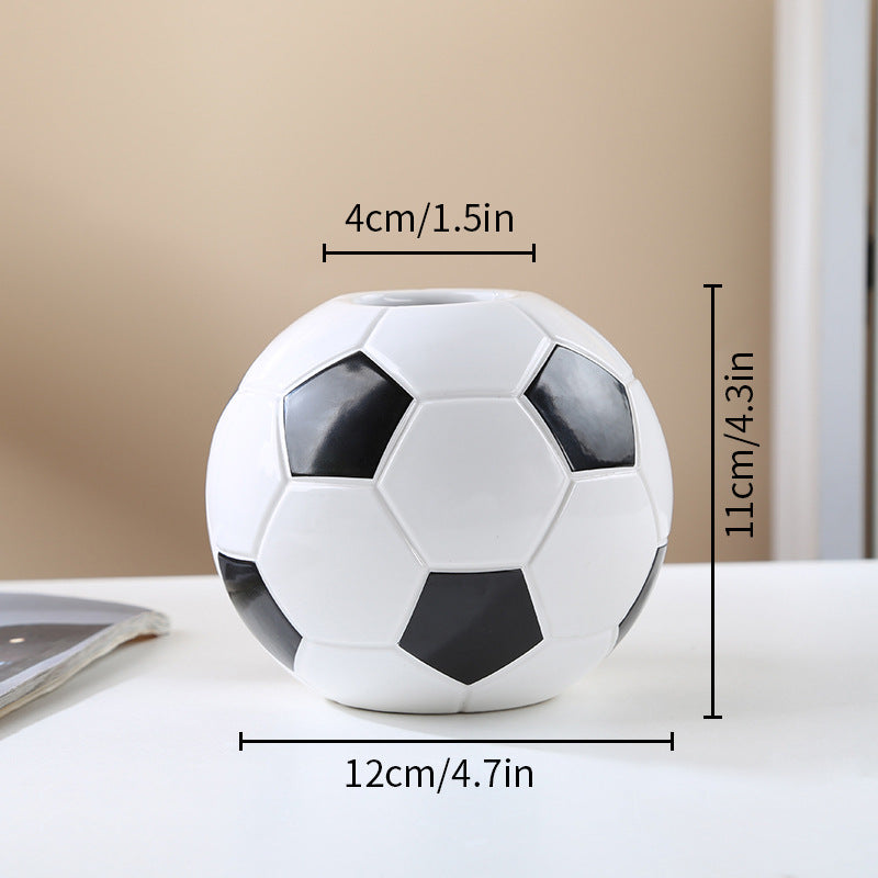 New cross-border ceramic football vase hydroponic flower pen holder creative living room decoration World Cup fan ornament