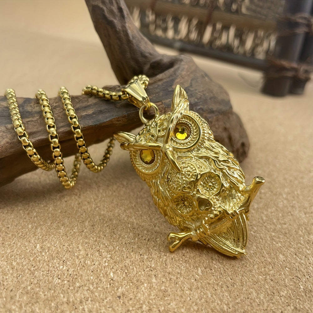 European and American style accessories vintage punk owl skull pendant necklace for men