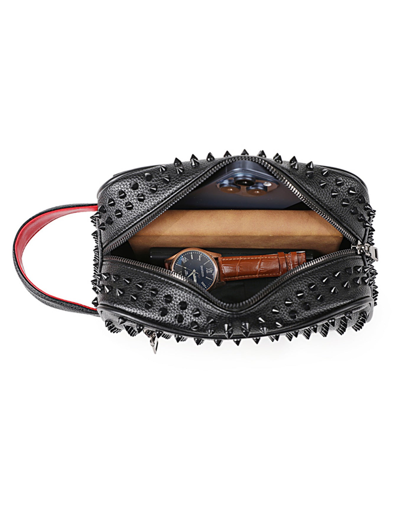 Fashion locomotive style rivet clutch bag men's high-end grab bag out toiletry bag men's bag Halloween gift
