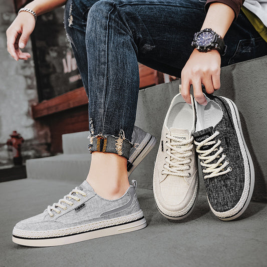2024 Canvas Men's Shoes Spring Casual One Foot Slip Old Beijing Cloth Shoes Men's Black Sneakers Soft Sole Working Dad