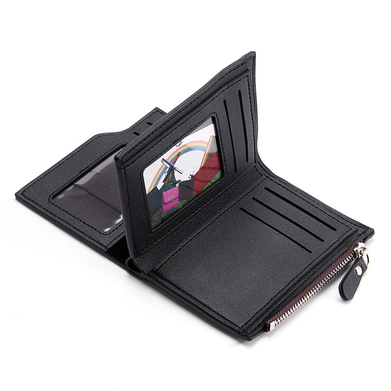Cross-border supply 2023 men's new zipper short wallet with multiple card slots fashion vertical mini snap coin purse