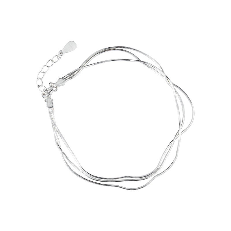 925 silver snake bone bracelet ankle chain men's and women's fashion couple personality ins temperament bracelet simple three-layer ankle chain