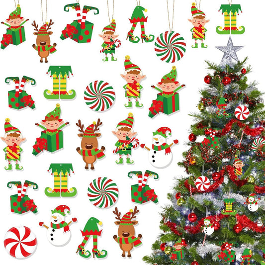 Christmas tree decoration decorations, wood elves, colorful candy elves, snowmen, deer, home Christmas tree decoration supplies