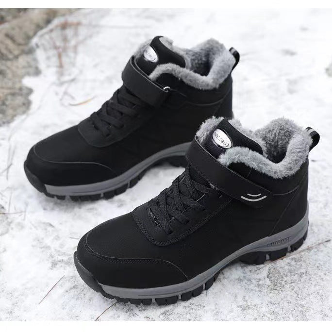Middle-aged and elderly walking shoes winter new men's fleece thickened snow boots dad cotton shoes non-slip soft-soled hiking shoes