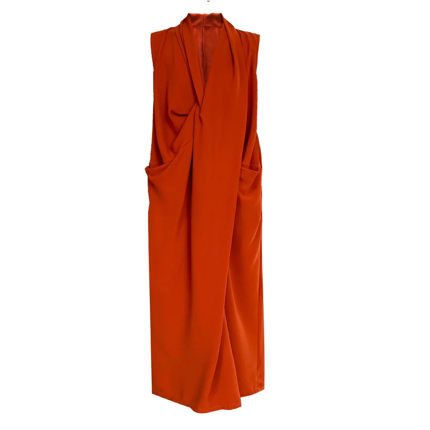 Luxi temperament V-neck sleeveless kink waist dress women's thin irregular senior Hong Kong style long skirt 3985