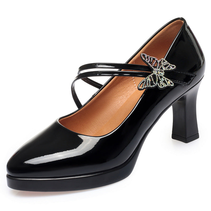 Women's shoes, soft leather soft soles, high heels, fashionable and elegant, waterproof platform, dancing cheongsam shoes, middle-aged and elderly mothers, women's single shoes