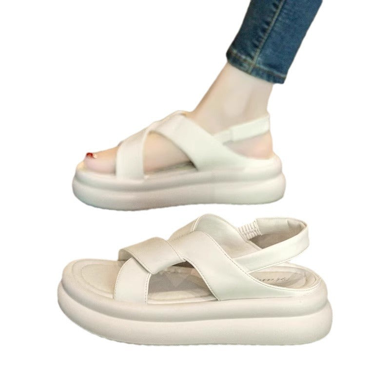 [Leather] roman sandals women's summer 2025 new thick-soled non-slip soft-soled-like maternity beach shoes