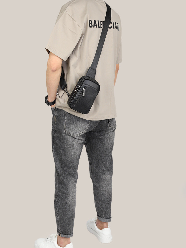New leather chest bag, men's fashion brand hanging bag, first layer cowhide crossbody bag, casual chest bag, versatile men's small backpack